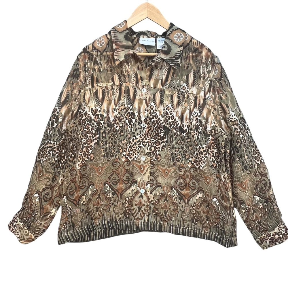 Alfred Dunner Animal Baroque‎ Button Blouse Rayon Linen Blend Size 18